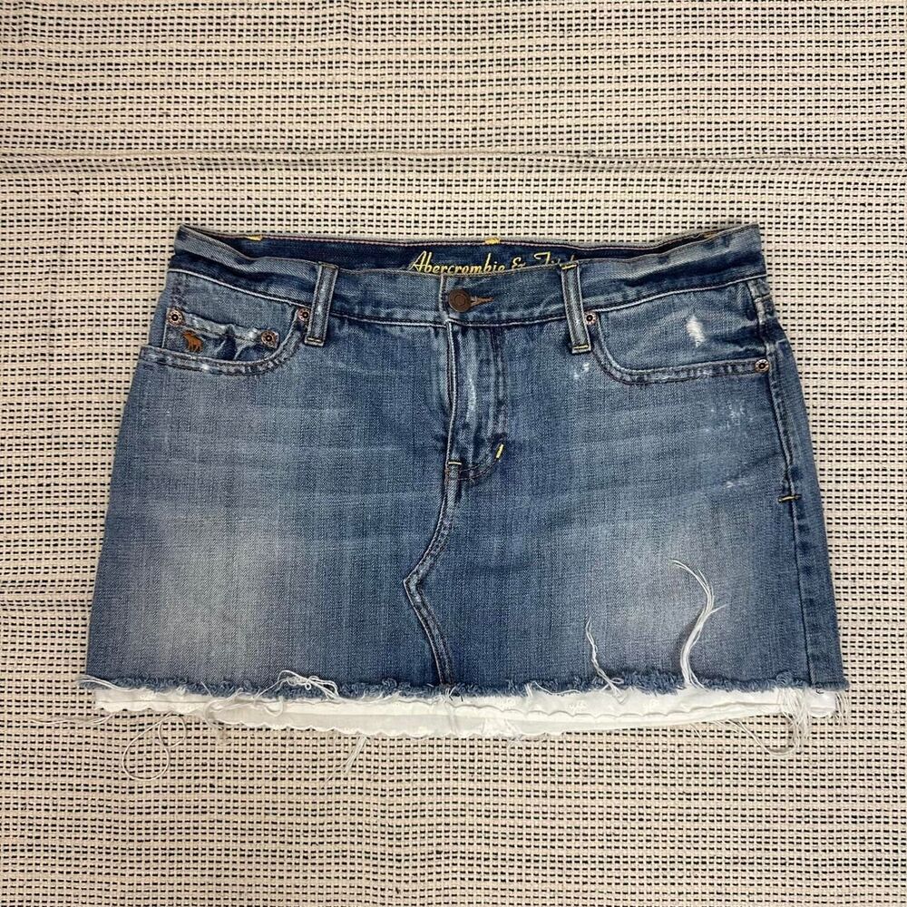 Y2K Abercrombie & Fitch Medium Wash Coquette Denim Mini Skirt